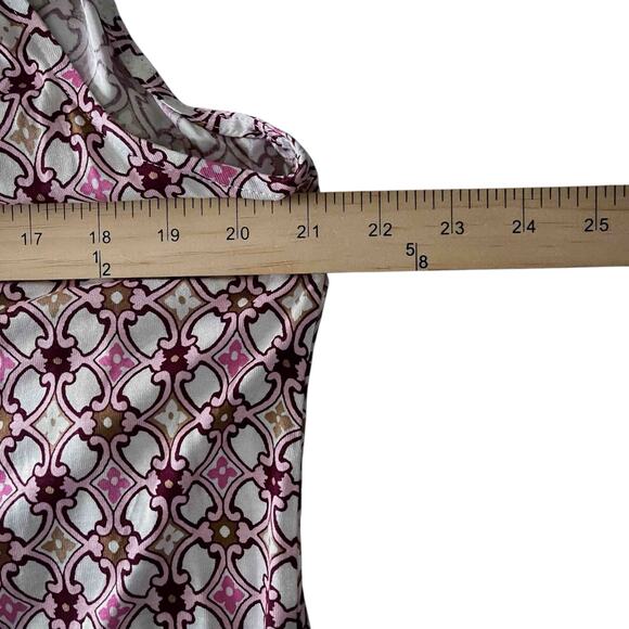 Loft Women's Jacquard Mock Neck Shell Blouse Pink Floral Geometric Print Size L - Picture 8 of 9